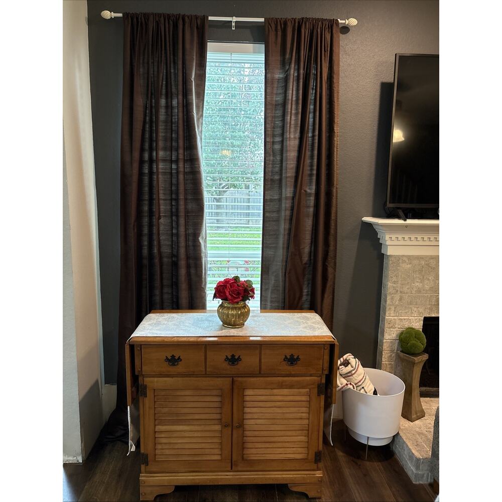 POTTERY BARN 2 Silk Dupioni Drape Curtain 108" Lined Panels Espresso Sun Fading - Picture 2 of 14